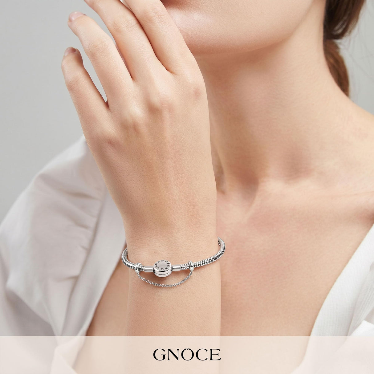 GNOCE Stainless Steel Snake Chain Charm Bracelet W/Safety Gift for Women(7.5in)