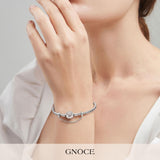GNOCE Stainless Steel Snake Chain Charm Bracelet W/Safety Gift for Women(7.5in)