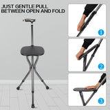 Hold 440 lbs Cane with Seat Combo Aluminum Alloy Portable LED Folding Walking Stick Chair Height Adjustable Heavy Duty Thick Stool Handy Unisex for Elderly Senior Light