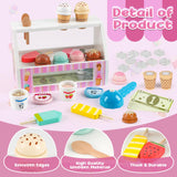 Dreamon Ice Cream Counter Playset for Kids, 38 PCS Wooden Ice Cream Set Shop for Toddlers 3-5, Toddler Pretend Play Toy, Christmas Birthday Gift for Boys and Girls