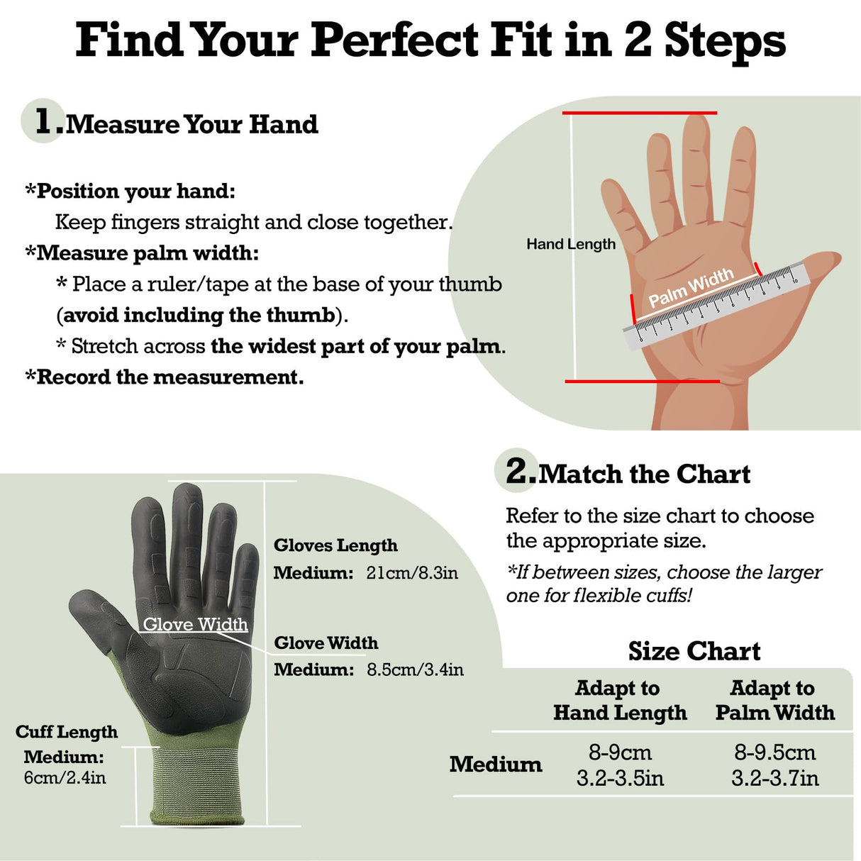 Exprosiflux 2 Pairs Non Slip TPE Gardening Gloves, Olive Green, M