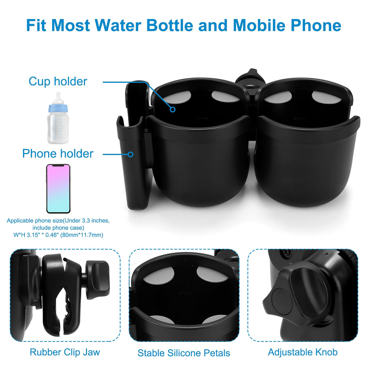 Accmor 2-in-1 Walker Cup Holder with Phone Holder, Wheelchair Cup Holder, Rollator Cup Holder, Cup Phone Holder for Walker, Wheelchair, Rollator, Mobility Scooter
