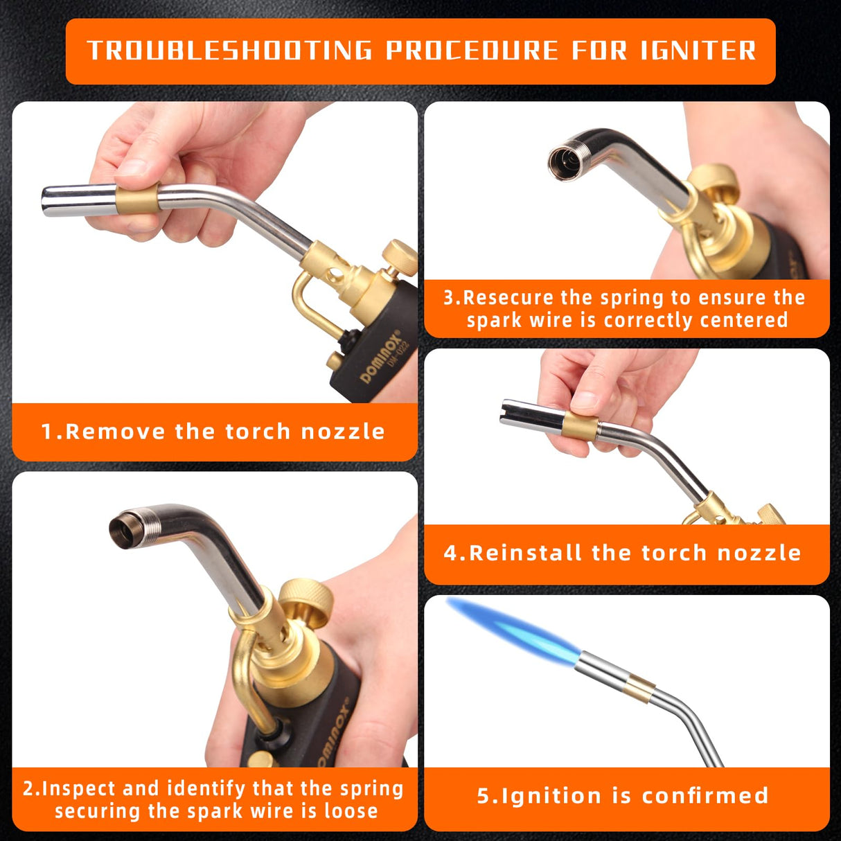 DOMINOX Propane Torch Head, High Intensity Torch Head Trigger Start Gas Torch, Map Gas Torch Kit for Propane, Map and Mapp Gas, Mapp Gas Torch for Soldering, Welding, Cooking (Not Included Gas Tank)