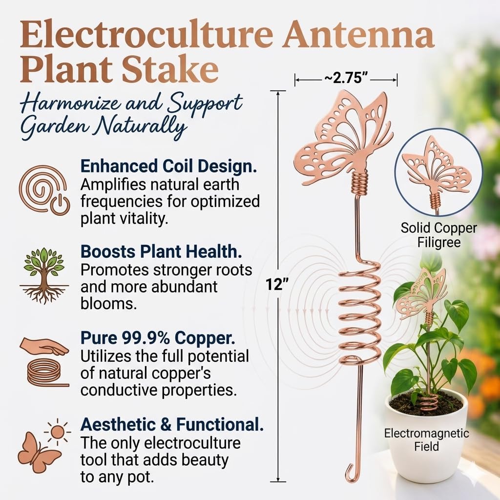 Premium Electroculture Copper Garden Antennas (3-Pack) – Decorative Butterfly Plant Growth Boosters for Tomatoes, Vegetable Gardens, Raised Beds & Houseplants – 99% Pure Copper Stakes