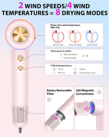 Hair Dryer Blow Dryer,180000 RPM High-Speed Brushless Motor 500 Millions Negative Ionic hairdryer for Fast Drying, Quiet Thermo-Control Hair dryers for Women Home Travel Salon (Pink)