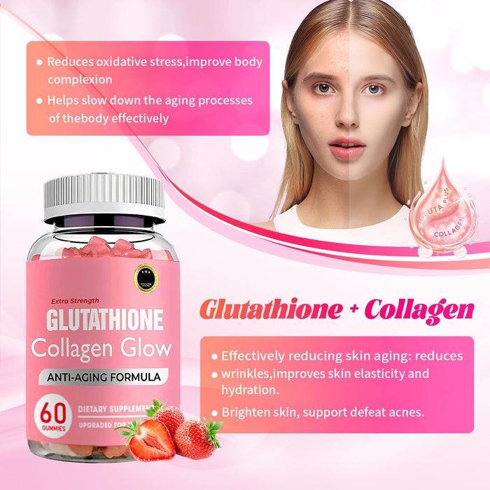 Fyins Glutathione Collagen Glow Gummies, Glutathione Collagen Gummies for Women, Glow Beauty Collagen Gummies for Dark Spot, Korean Organic Collagen Gummies for Skin Care Anti-Aging (5 bottles)