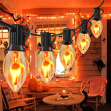 C7 Halloween Flicker Flame String Lights, 25Ft C7 Outdoor Christmas Decorations String Lights with C7 Clear Flicker Flame Bulbs, Hanging Patio Lights for Christmas Halloween Party Garden Porch-Black