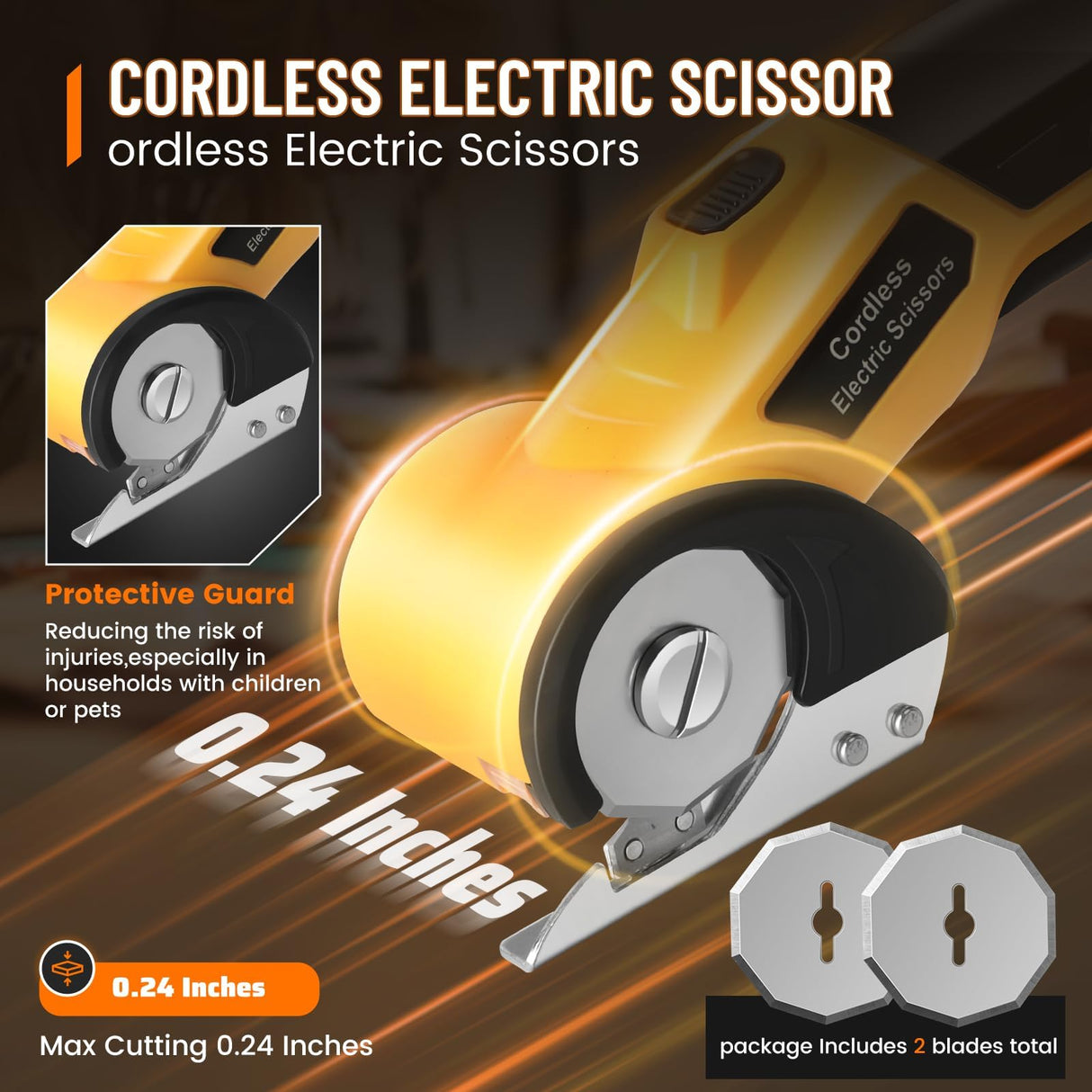 Electric Scissors, Cardboard Cutter, With LED Light, High-Efficiency Brushless Motor, 2000mAh Battery, Tungsten Steel Blade, Suitable for Cloth, Cardboard, Carpet Wire Rope Cutters Yellow