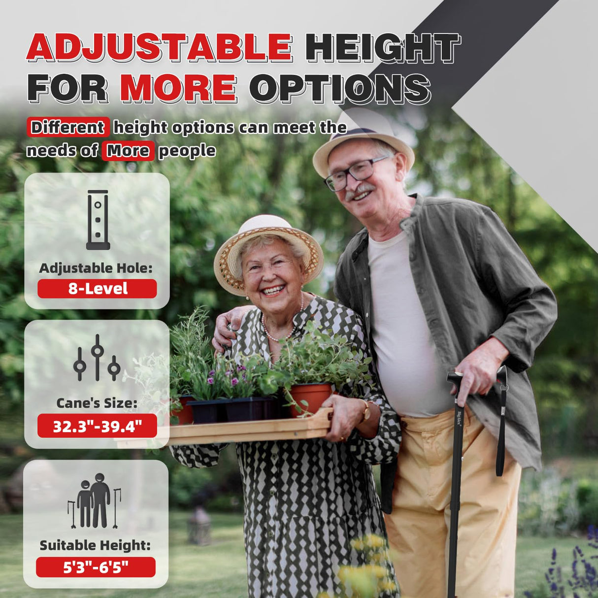 BigAlex Lightweight Collapsible Walking Cane with Soft Comfortable TPR Handle for Seniors and Elderly Adults, Larger Handle for Comfort, Adjustable Support Stick, Portable Travel Aid for Men & Women