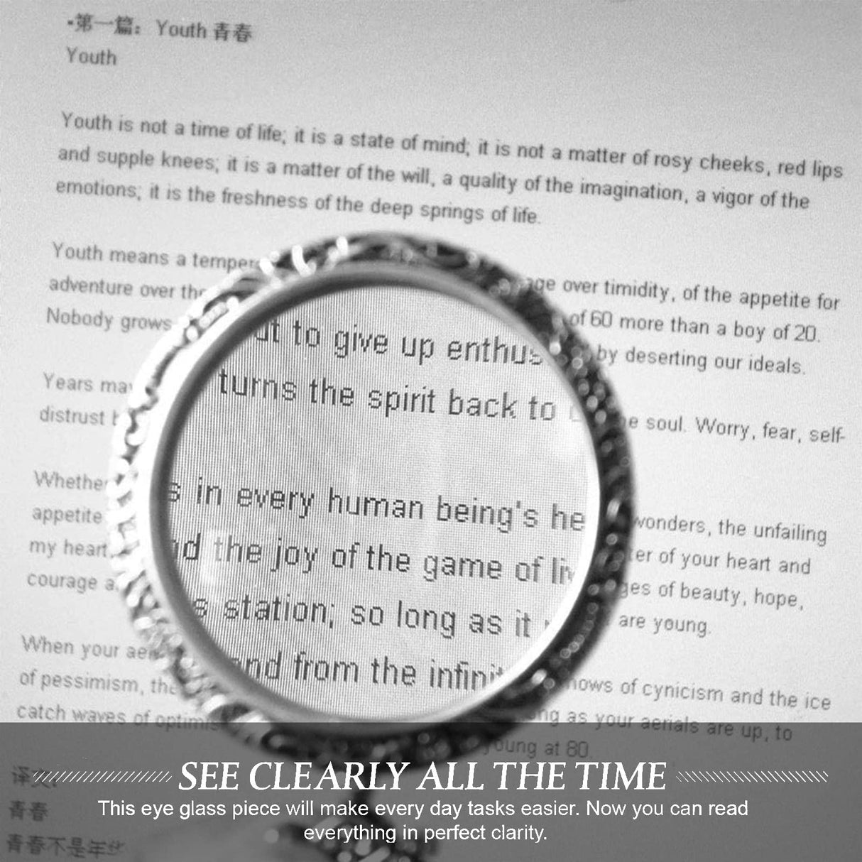 YYHSND 10X Magnifying Glass Necklace Magnifier Necklace Pendant Optical Magnifier with Chain Necklace for Library, Reading, Zooming and Jewelry (Color : Silver)