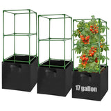 ANPHSIN Sturdy Square Tomato Cage with Movable 17 Gal Grow Bags, 3 Sets