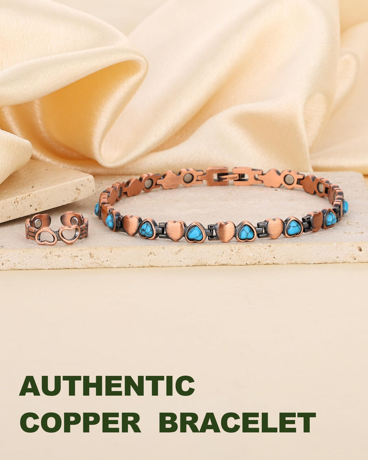 MagEnergy Copper Anklet for Women& Lymphatic Drainage Ring, Turquoise Magnetic Ankle Bracelet with 3500 Gauss Magnets, 99.99% Pure Copper Anklet, Adjustable, Jewelry Gift Box (Free Sizing Tool)