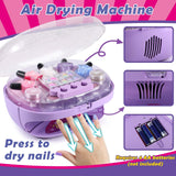 Golray Kids Nail Polish Set for Girls, All-in-One Nail Art Kit - Dryer/ Glitter Powder/ False Nails/ Nail Decals/ Toe Separator/File, Age 3-12 Little Girl Gift Toys