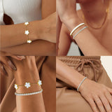 MOINSPIRE Gold Bracelets for Women, 18K Gold Plated Four Leaf Love Tennis Nail Clover Bangle Bracelets Set Non Tarnish, Stainless Steel Trendy Stackable Bracelet Fashion Jewelry Accessories Gifts