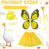 SilTriangle 5pcs Butterfly Porch Goose Outfit Costume Tutu Skirt Butterfly Wing Wand Flower Crown for 17‘' 23‘' Cement Goose(Yellow)