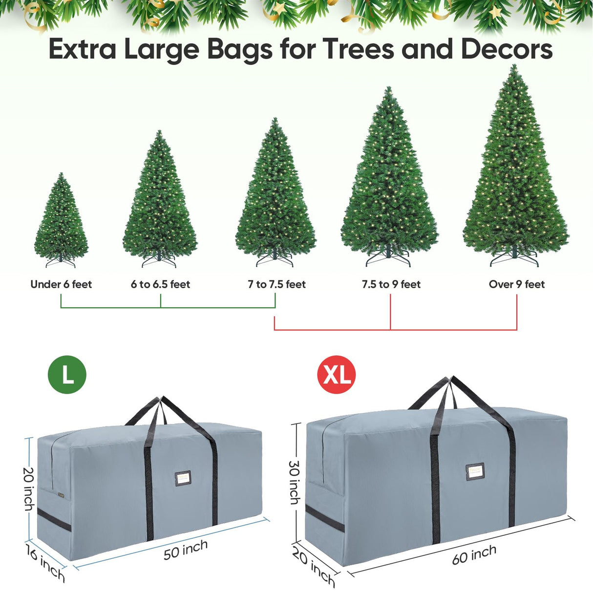 BALEINE 9 ft Christmas Tree Storage Bag, Heavy Duty 900D Oxford Fabric with Reinforced Handles and Dual Zippers Wide Opening, Extra Large Storage Container for Trees and Decorations (Grey)