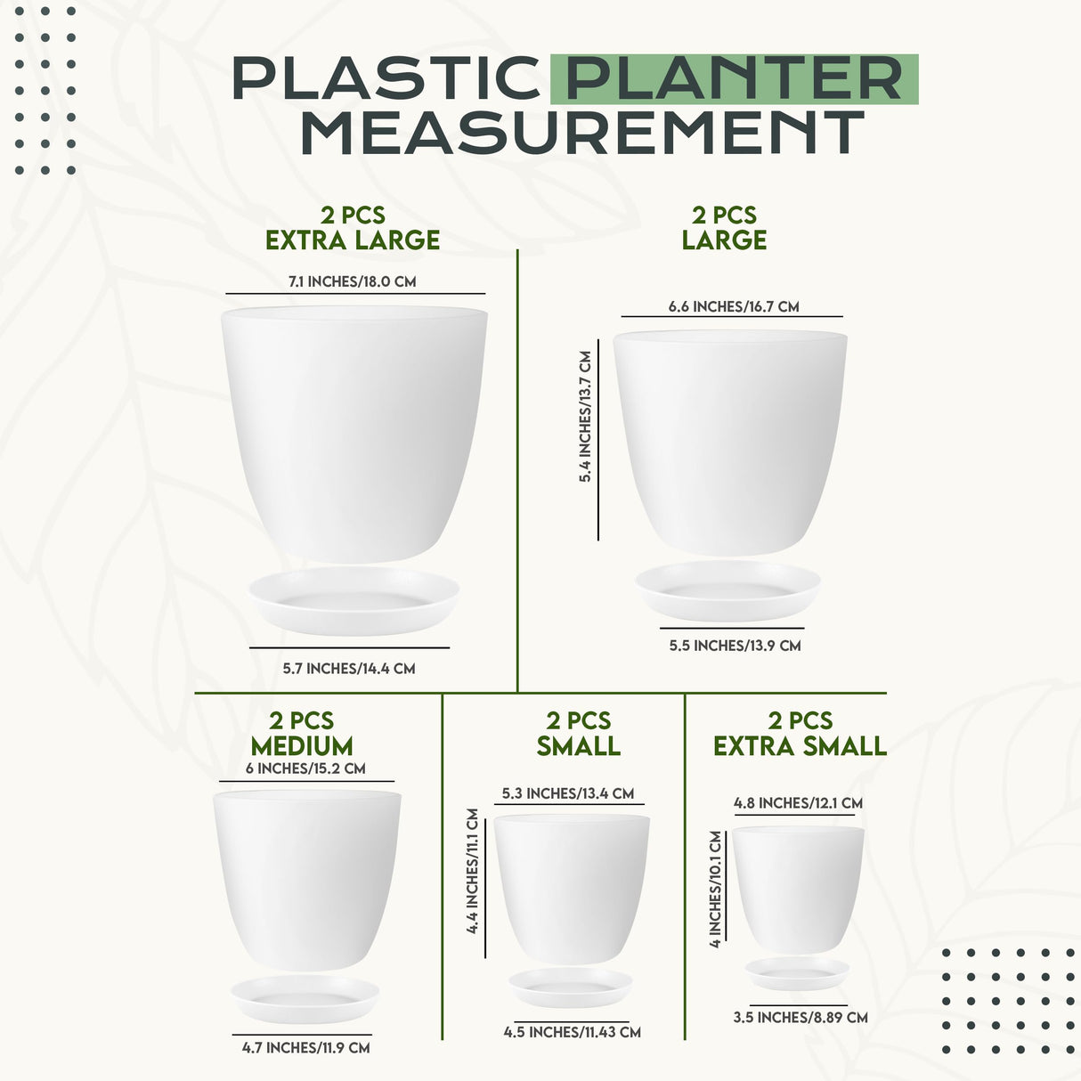 Utopia Home - Plant Pots Indoor with Drainage - 7/6.6/6/5.3/4.8 Inches Flower Pots for Indoor Planter - 10 Pack Plastic Planters - Ideal for Stocking Stuffers or Home Christmas Decorations - White