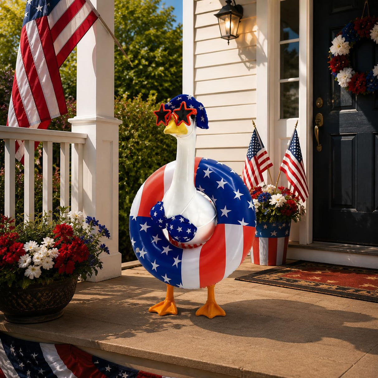 4th of July Patriotic Porch Goose Outfits,Patriotic Porch Goose Outfits for 23" Lawn Statue,Independence Day Goose Clothes for USA 250th Anniversary Outdoor Patio Yard Lawn Garden Decoration (D)