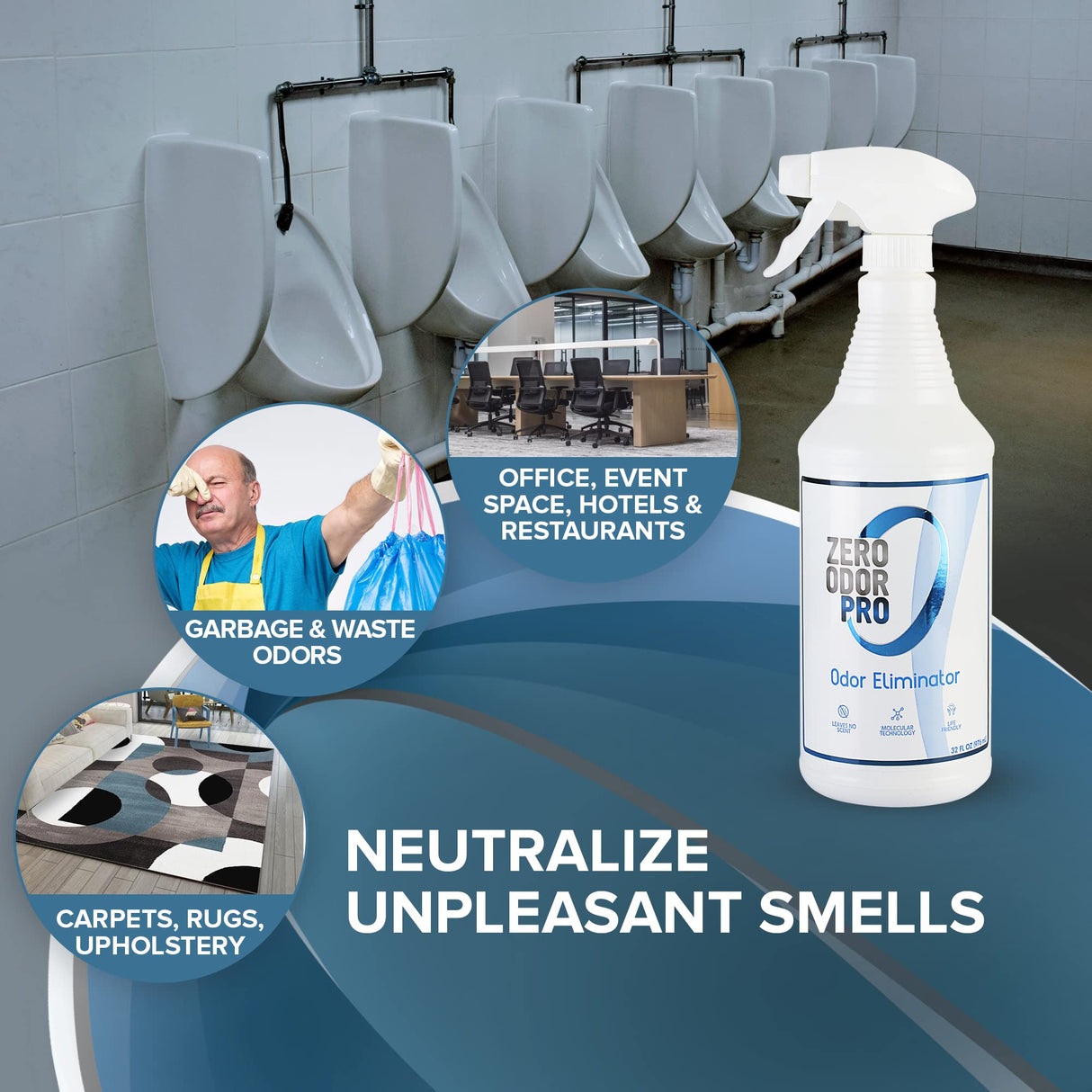 Zero Odor Pro Commercial Strength Odor Eliminator, Room Deodorizer and Air Freshener, Trigger Spray, 32 oz, White/Blue