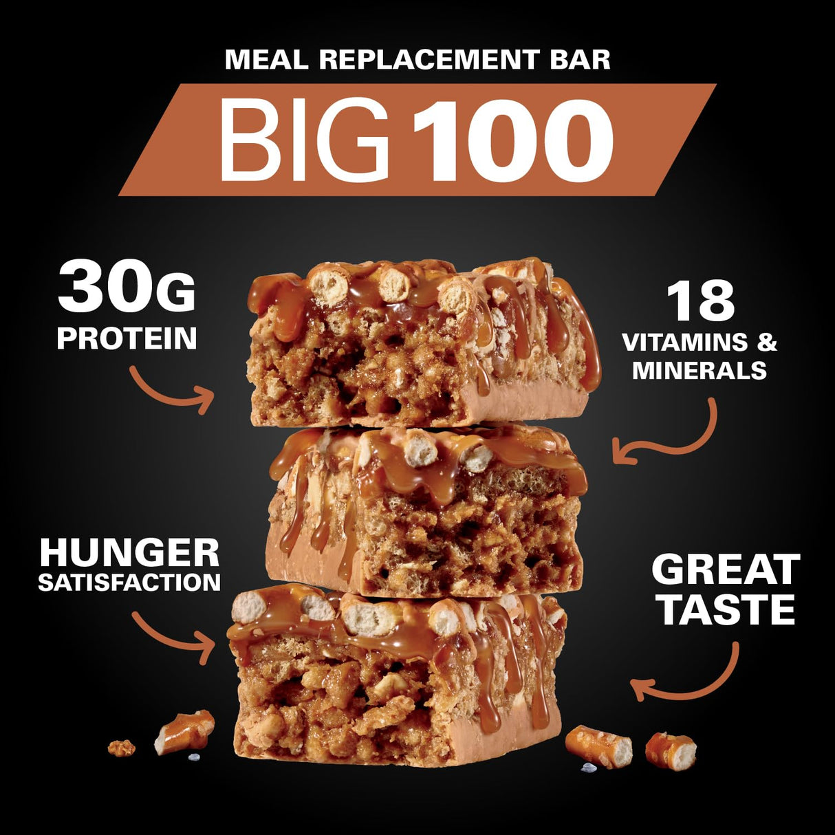 MET-Rx Big 100 Colossal Protein Bars, Great as Healthy Meal Replacement, Snack, and Help Support Energy, Peanut Butter Pretzel, With Vitamin A, Vitamin C, and Zinc, 100 g, (Pack of 9)
