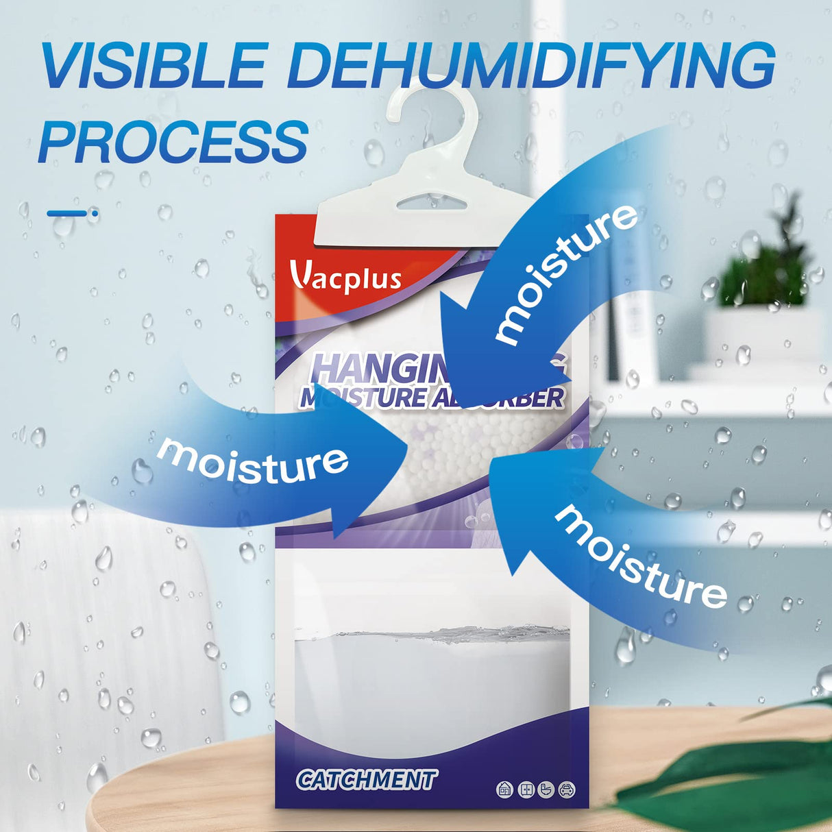 Vacplus Moisture Absorbers, Hanging Closet Dehumidifier Bags, Humidity Packs, Desiccant, Closet Dehumidifiers with Lavender Fragrance, 10 Pack, 9.8 OZ