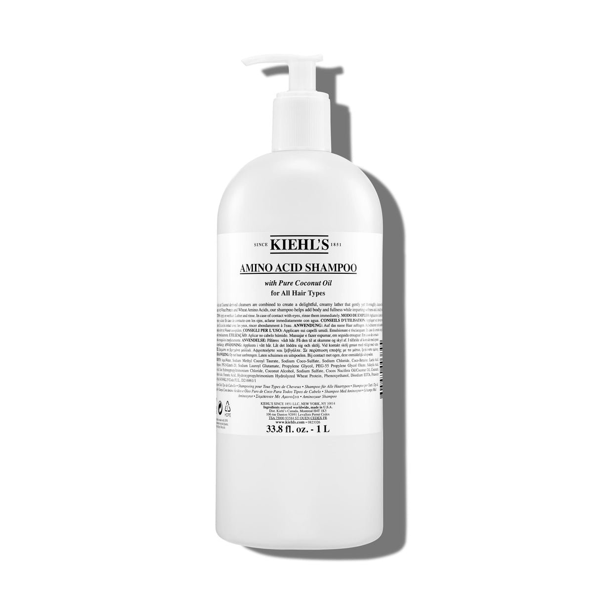 Kiehl's Amino Acid Shampoo, with Amino Acids and Coconut Oil to Clarify and Cleanse, Helps Strengthen Hair, Prevent Breakage, Suitable for All Hair Types, Paraben-Free - 33.8 fl oz /1 Liter Pump