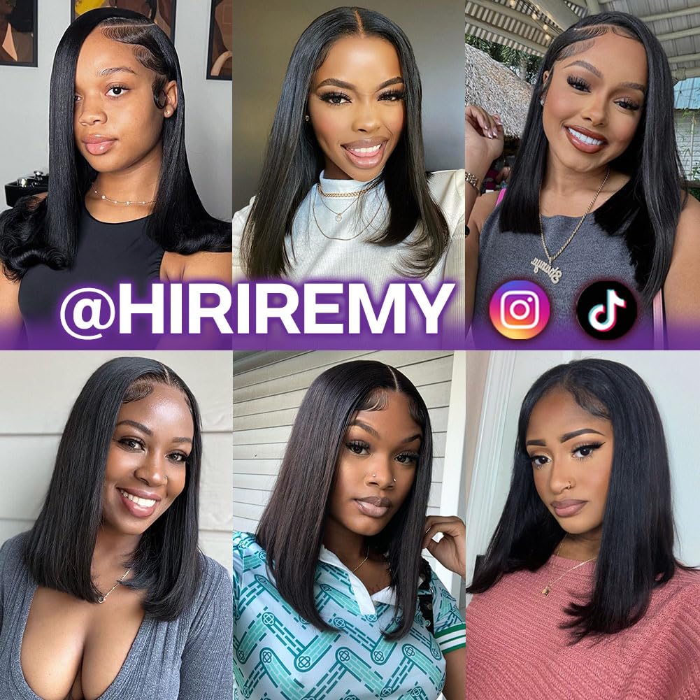 HIRIREMY Bob Wig Human Hair 13x4 Frontal Lace Wig Short Straight HD Lace Front Bob Wigs for Black Women Human Hair Glueless Pre Plucked Hairline with Baby Hair 180% Density 16 Inch
