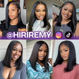 HIRIREMY Bob Wig Human Hair 13x4 Frontal Lace Wig Short Straight HD Lace Front Bob Wigs for Black Women Human Hair Glueless Pre Plucked Hairline with Baby Hair 180% Density 16 Inch