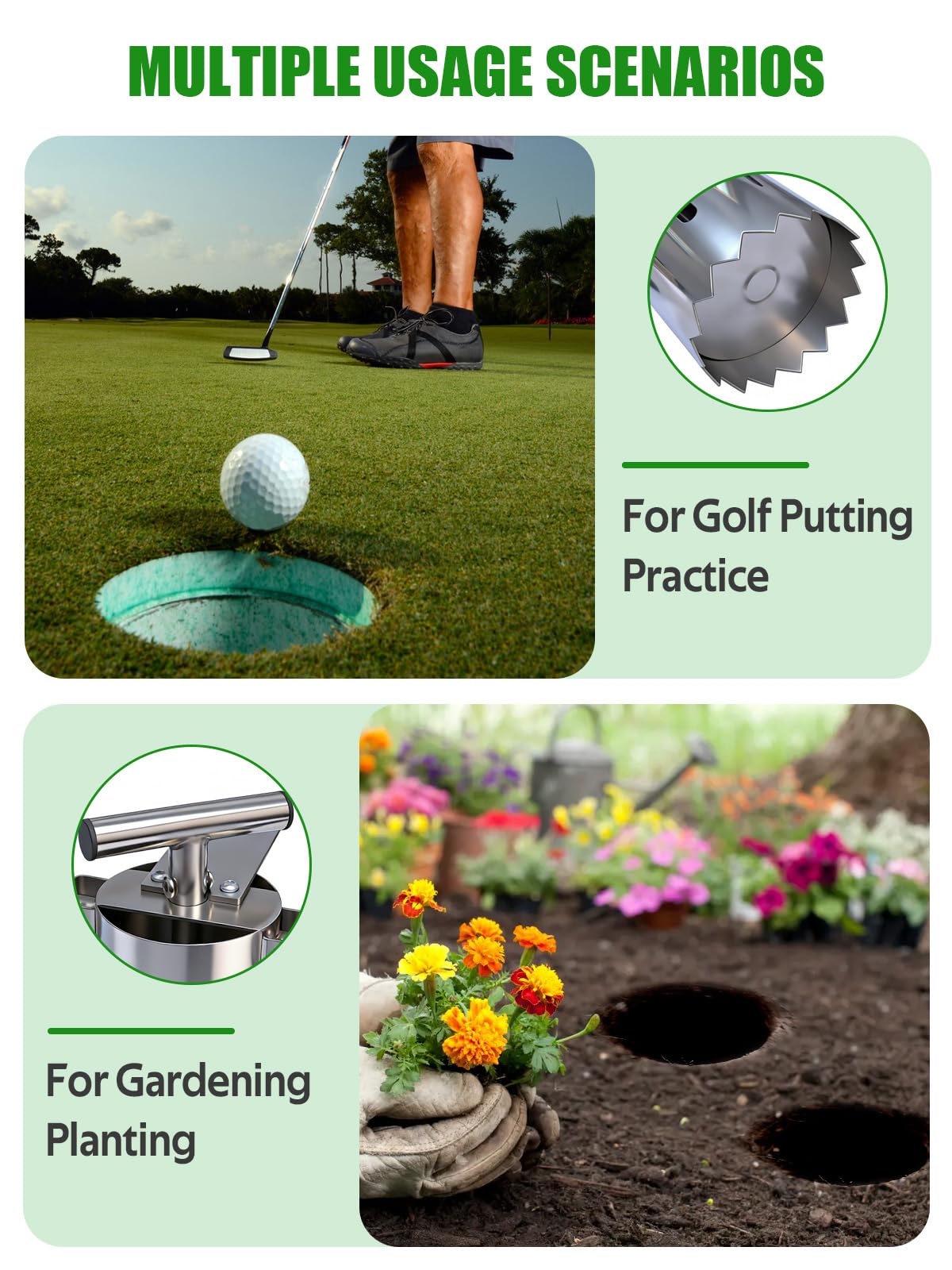 Lichtund Golf Hole Cutter 2-in-1, Detachable Stainless Steel Hole Digger, USGA Standard 4 & 6Inch, Portable Tool for Backyard, Lawn, Garden, Outdoor Golf Putting Green Practice