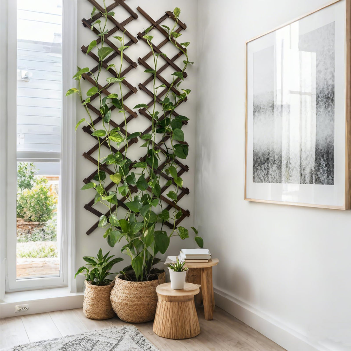 2Pcs Expandable Garden Trellis, 13" x 68" Thickened Wooden Lattice Trellis for Climbing Plants Outdoor Ivy Vine Rose Clematis for Garden Fence Wall Patio Room Decor (2Pcs Brown)