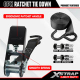 XSTRAP STANDARD Ratchet Tie Down Straps 8PK 1'' x 10 ft - 900 LB Break Strength Cargo Straps for Moving Appliances, Lawn Equipment, Motorcycle (Black)