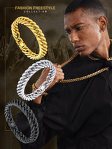 ChainsHouse Mens Cuban Bracelet Chain 316L Stainless Steel Punk Double Curb Bracelet 8mm 21cm