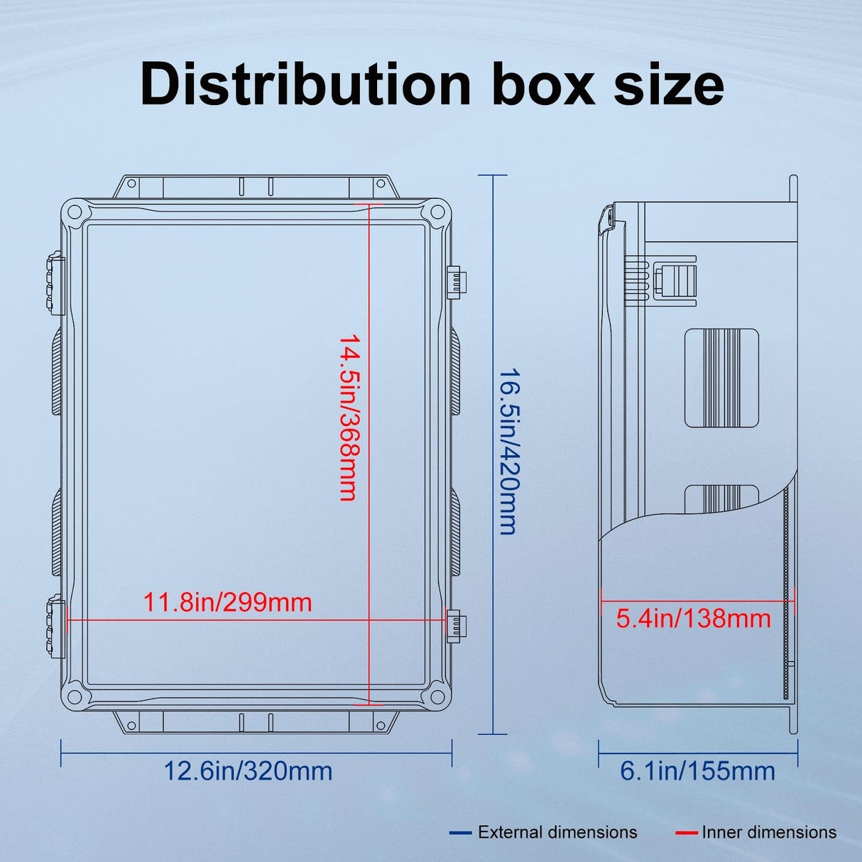 Namunanee Outdoor Electrical Junction Box, ABS Water Resistant Enclosure with Internal Mounting Panel & Hinged Cover (16.5" H x 12.6" L x 6.1" W)