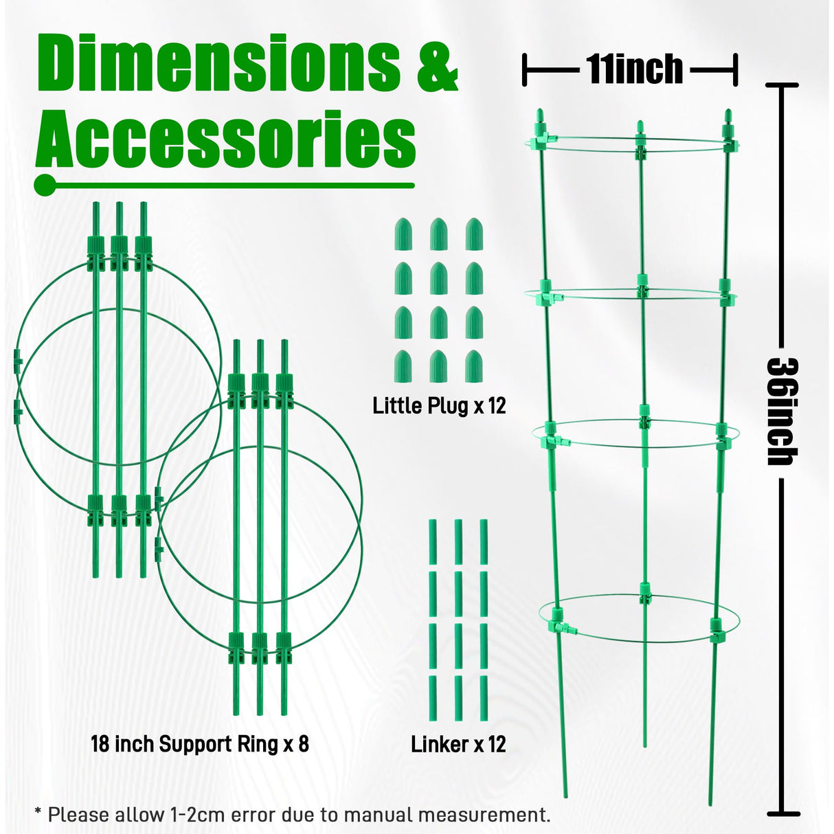 4 Pack Adjustable Tomato Cages, 36 Inch Plant Support Garden Trellis for Tomatoes, Cucumbers, Vegetables, Flowers, Roses & Climbing Vines – 4 Adjustable Rings for Sturdy Growth