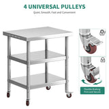 YITAHOME NSF Stainless Steel Table, 30" X 24" Work Table with Wheels, 3 Shelves Metal Prep Worktable for Home Kitchen Restaurant Garage Warehouse Outdoor