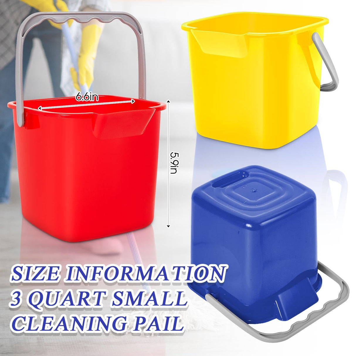 Irenare 8 Pcs Sanitizing Bucket 3 Quart Cleaning Pail Small Detergent Square, Spout and Handle Plastic Utility Sanitizer Buckets for Restaurant Kitchen Home Offices (Multicolor)