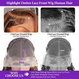 Highlight Deep Wave Lace Front Wigs Human Hair 28 Inch 13x6 HD Transparent Lace Front Wigs 200 Density 4/27 Ombre Honey Blonde Curly Wig for Women Pre Plucked with Baby Hair