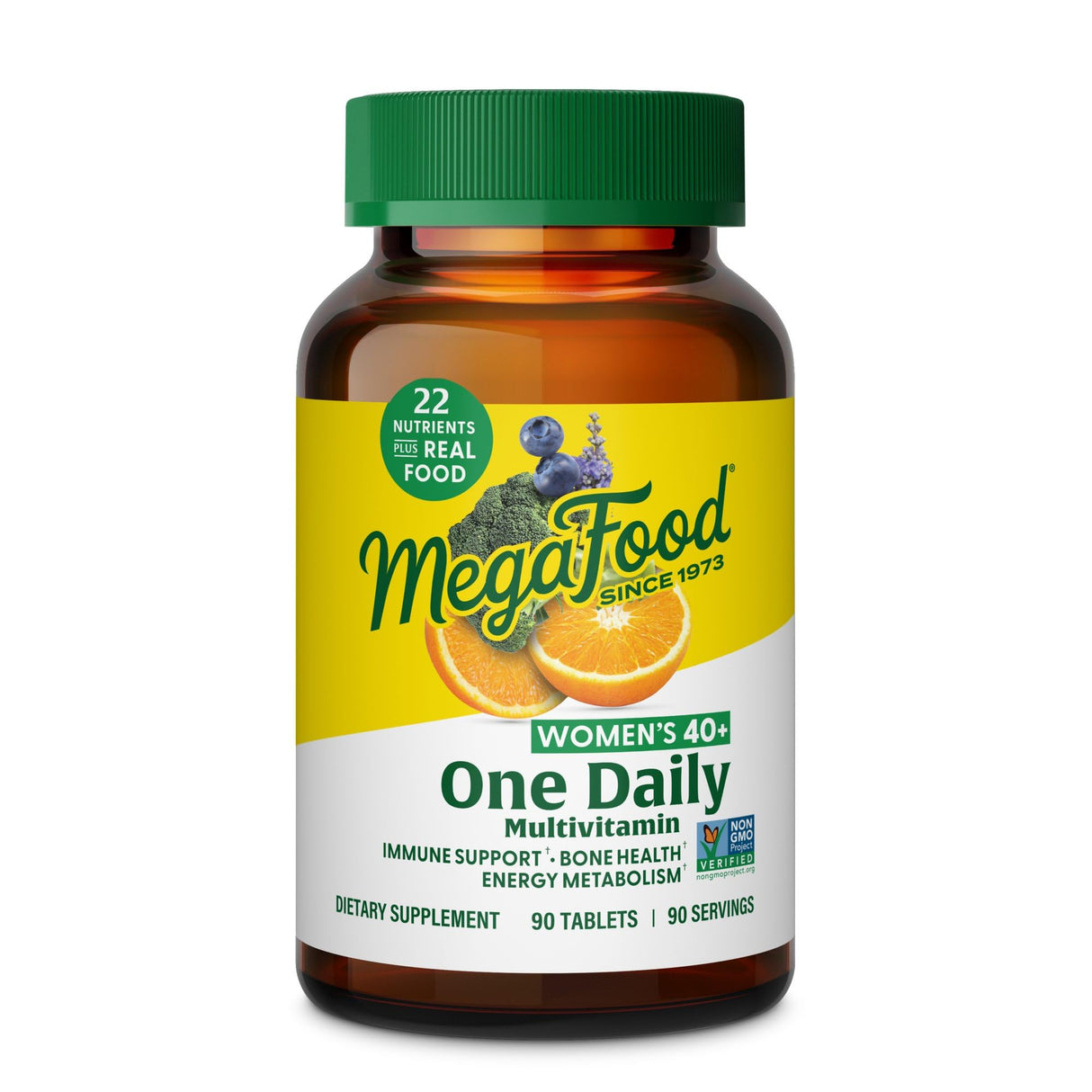 MegaFood Women's 40+ One Daily Multivitamin for Women - with Vitamin B12, B6, C, D, Zinc & Iron – Plus Real Food - Immune Support - Bone Health - Non-GMO - Vegetarian - 90 Tabs