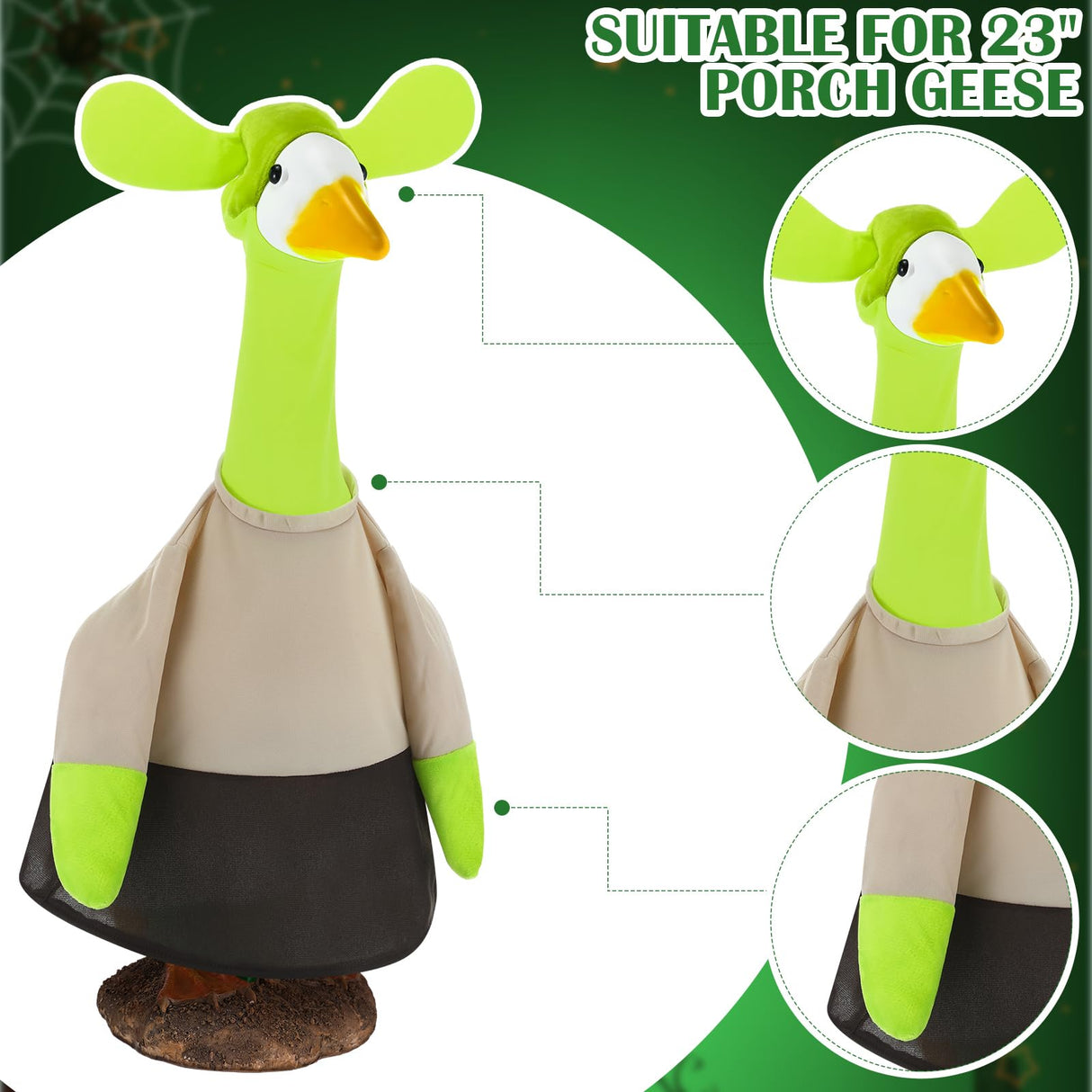 Yeyeplum Porch Goose Costume Fits Large 23" H Statue Lawn Garden Goose Costume for Concrete Statue Garden Yard Patio Outdoor Cement Geese Decoration