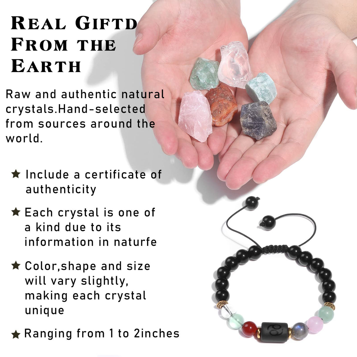 GolbalJew Crystals Gift Set, Zodiac Signs Healing Crystals Birthstones with Horoscope Box Set Astrology Crystal Bracelet Healing Stones Gifts