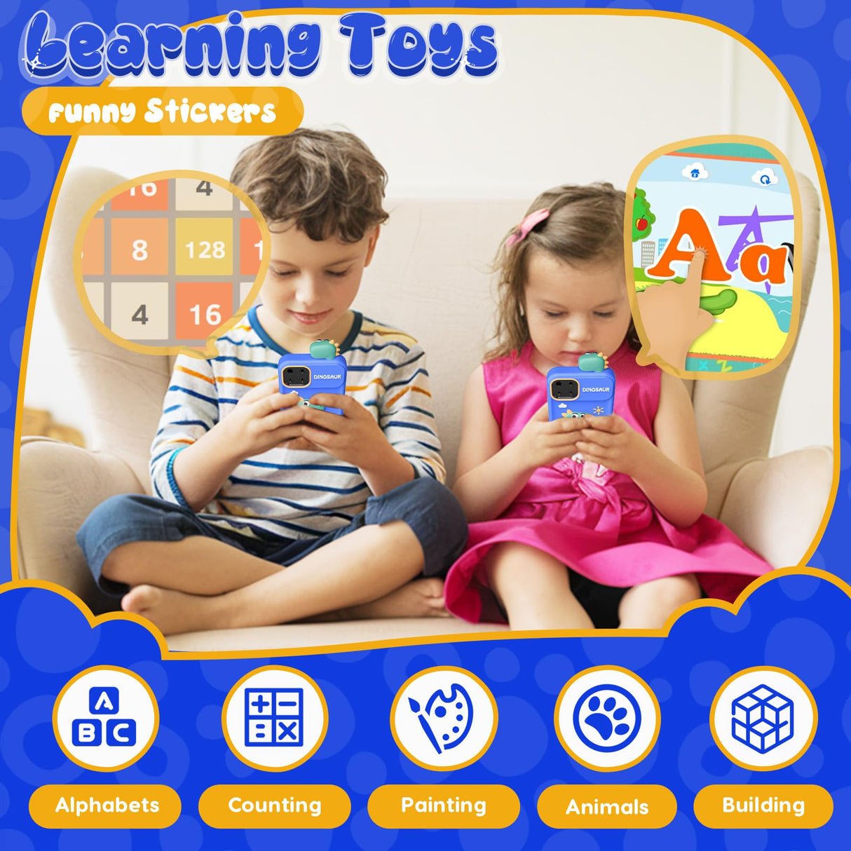 Luyiilo Kids Smart Phone Toys for Boys,Dinosaurs Gift Toys for Boys Ages 3-9 Christmas Birthday Gifts Mini Smart Phone Toys With 2.8" Touchscreen 16 Learning Games Dual Camera Music Player, 8G SD Card