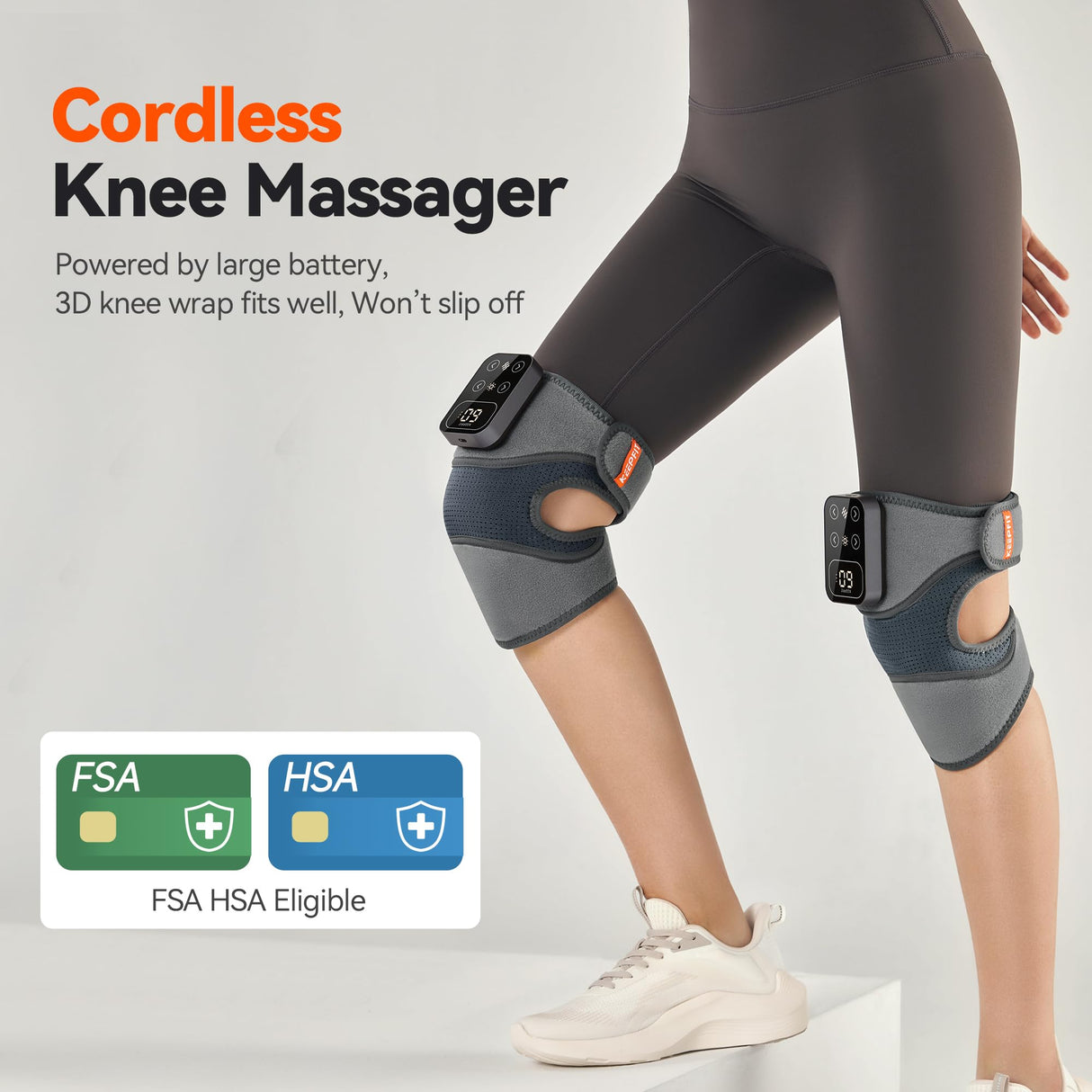 IKEEPFIT Cordless Knee Massager with Heat Vibration for Pain Relief, MAXwarm 4.0[2025 Upgraded] - Electric Heated Knee Brace with 5 Heat Levels and 3 Massage Mode, Gifts for Men Women (Grey, Pair)
