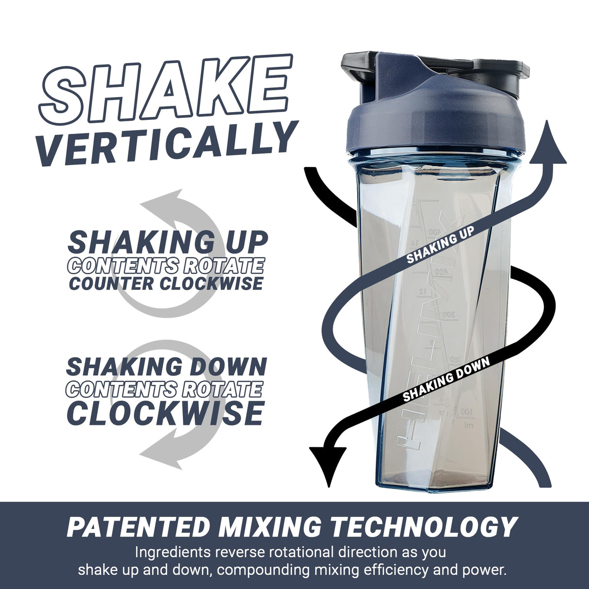 HELIMIX 2.0 Vortex Blender Shaker Bottle Holds upto 28oz | No Blending Ball or Whisk | USA Made | Portable Pre Workout Whey Protein Drink Shaker Cup | Mixes Cocktails Smoothies Shakes | Top Rack Safe