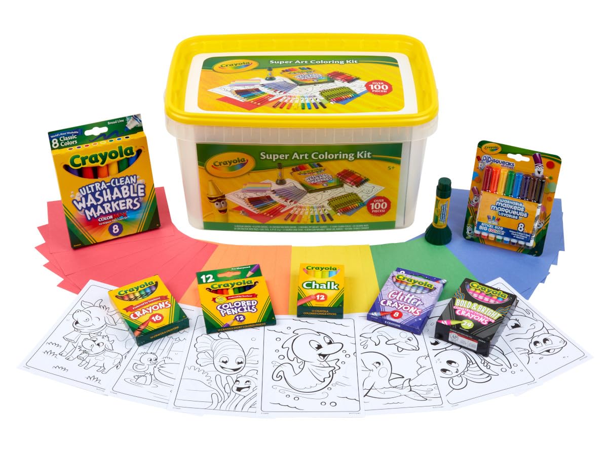 Crayola Super Art Coloring Kit (100+ Pcs), Bulk Stocking Stuffers, Holiday & Christmas Gifts for Kids, Arts & Crafts Supplies Set, Ages 4, 5, 6 [Amazon Exclusive]
