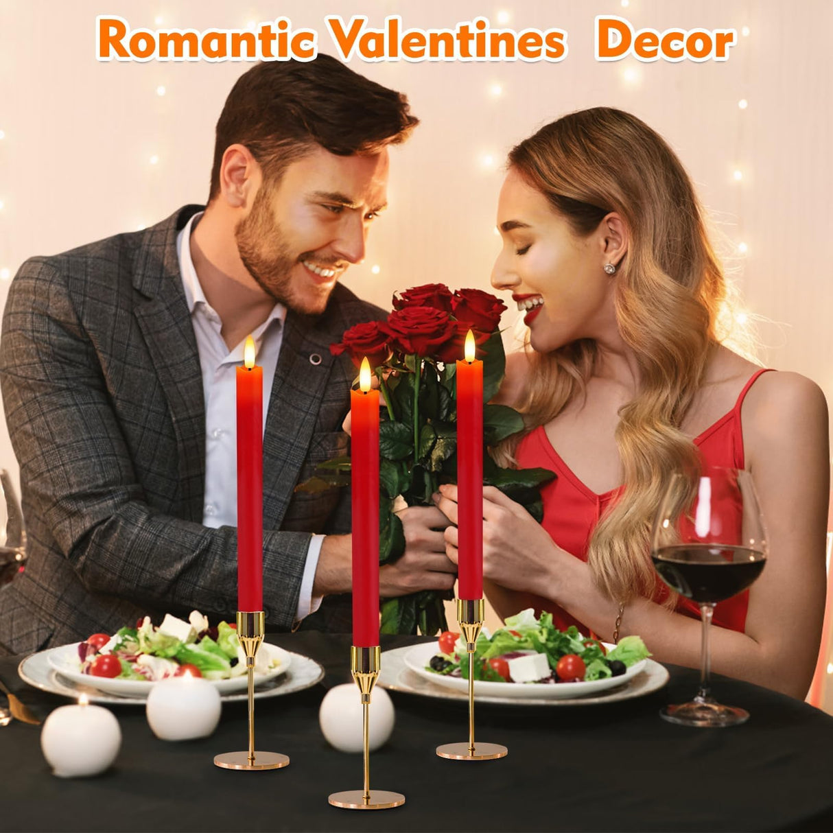 HINZER 6 Pcs Flameless Taper Candles with Remote & Timer 9.6 inch Real Wax Battery Operated LED Warm 3D Wick Flickering Window Candles for Halloween Christmas Wedding Decor, Red