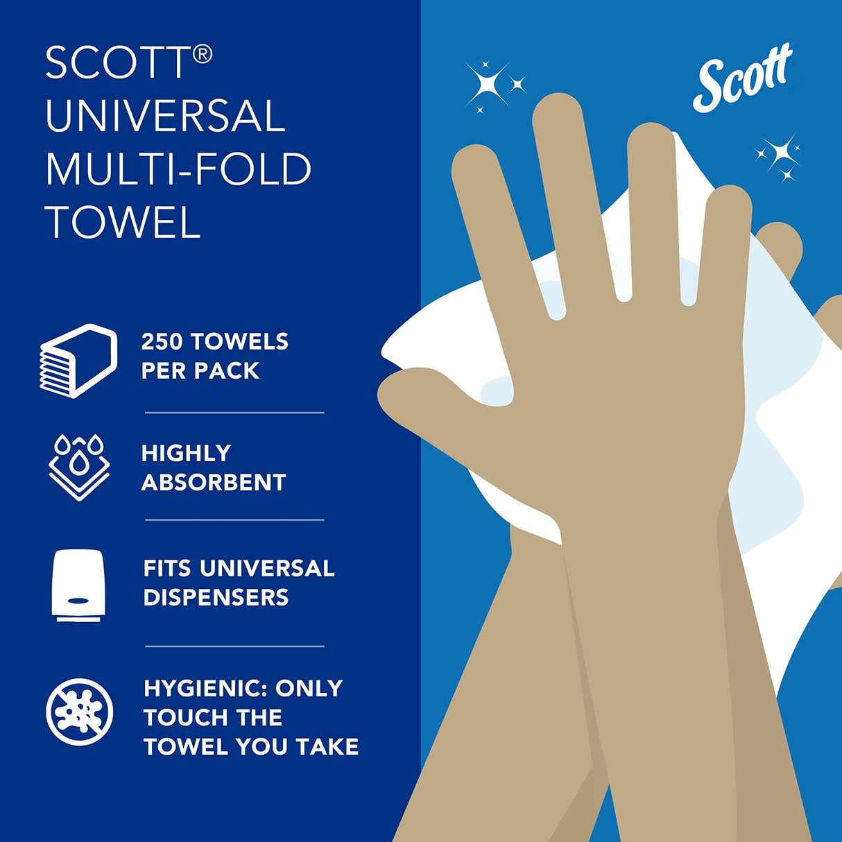 Scott Professional Universal Multifold Narrow Width Paper Towels, Bulk (37490), Absorbency Pockets, White 8.0"x9.4" Towel, Compressed, Compact (250 Sheets/Pack, 16 Packs/Case, 4,000 Sheet Total)