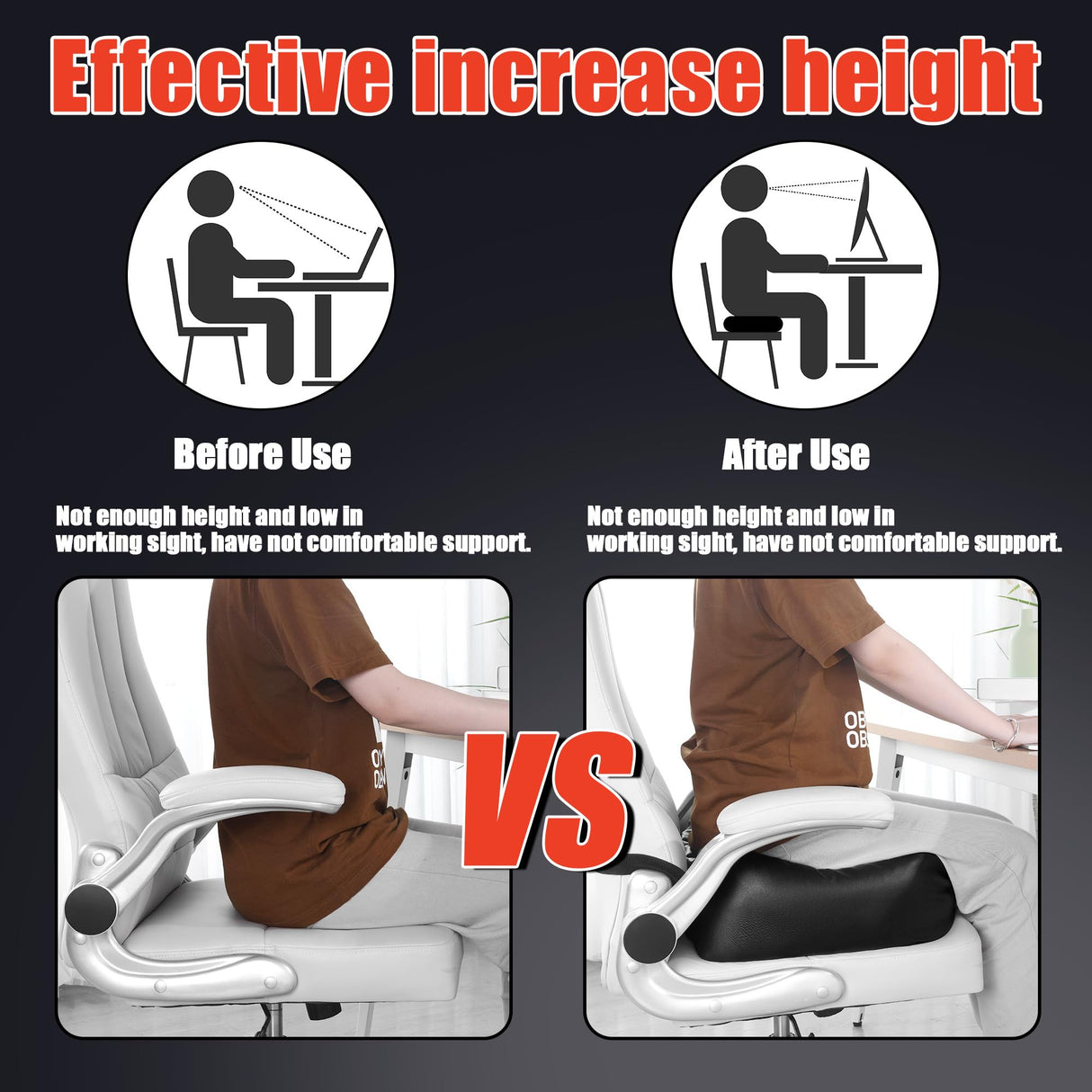 HOMBYS Extra Thick Chair Cushions for Office,6 in Breathable Adult Booster Seat for Car,Waterproof Car Seat Cushion to Raise Seat Height,PU Leather Desk Chair Cushion for Long Sitting