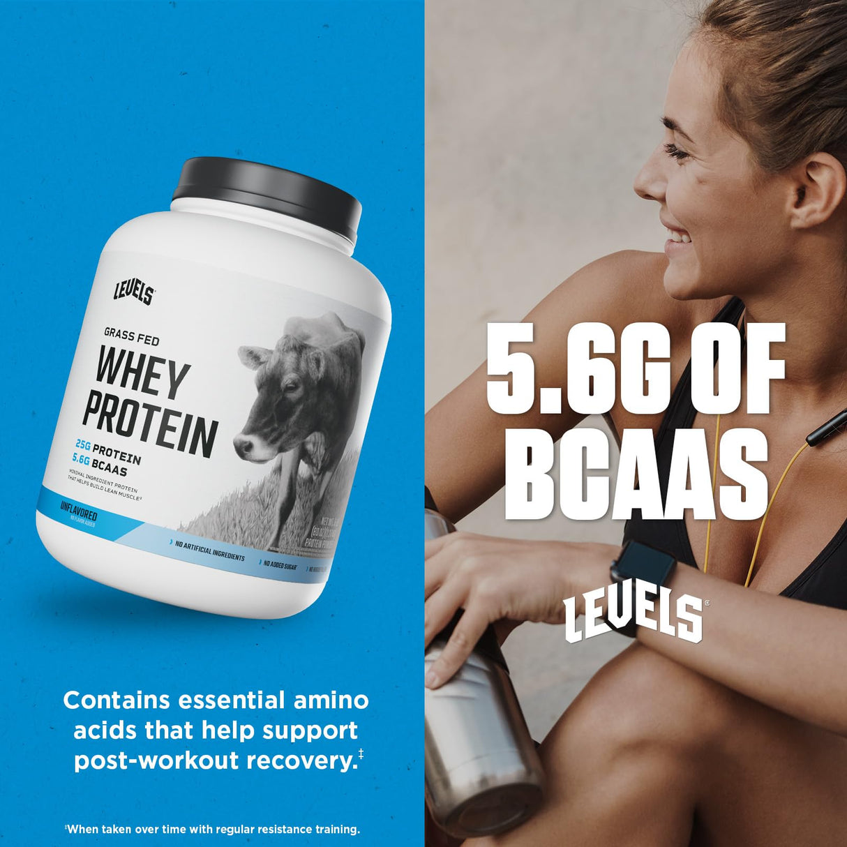 Levels Grass Fed Whey Protein Powder, No Artificials, 25G of Protein, Unflavored, 5LB