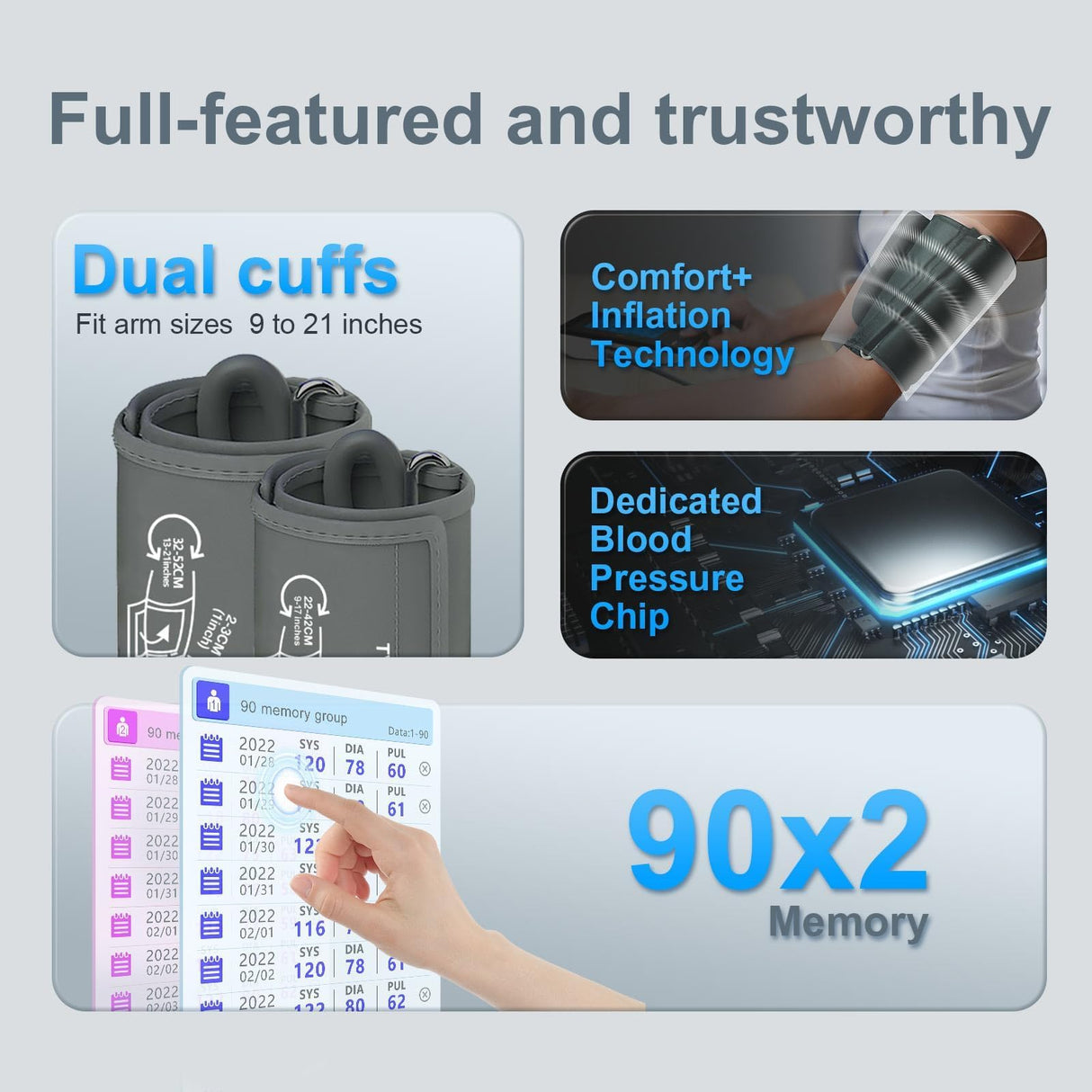 Accurate Digital BP Machine - Automatic Blood Pressure Monitor with XL Cuff (13-21") & M/L Cuff (9-17") for Big/Medium Arms, Large Backlit LCD Display, 360° Adjustable & Portable for Adults