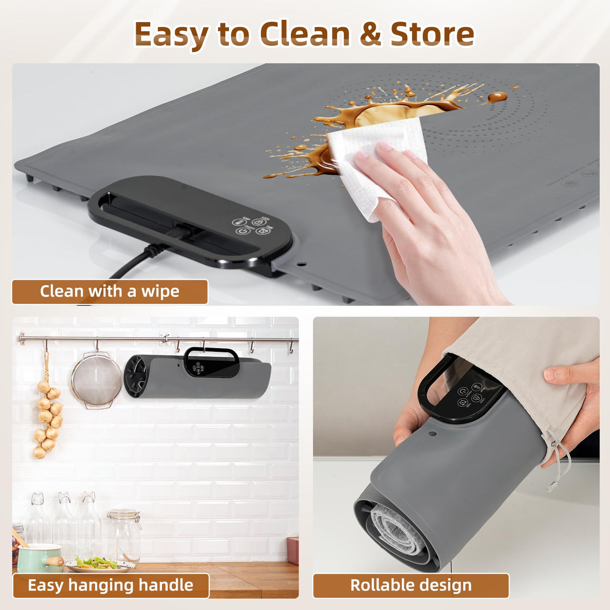 Food Warming Mat – Fast Heating Electric Warming Tray with 7 Temp Settings, 11-Hour Timer & Auto Shut-Off, Foldable Silicone Mat with Child Lock, Portable Warming Pad for Buffets, Holidays – Gray